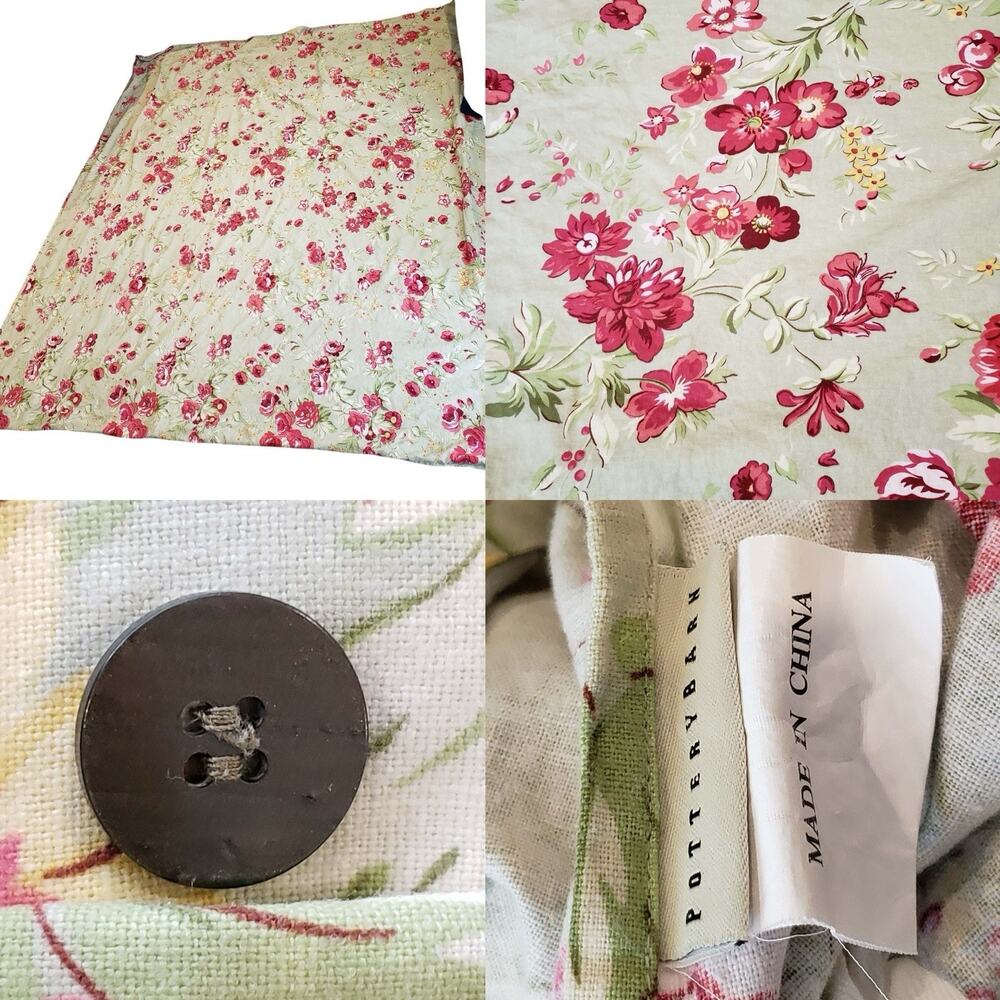 Pottery Barn Green Floral Full Double Duvet‎ Cover Linen Cotton Farmhouse Living